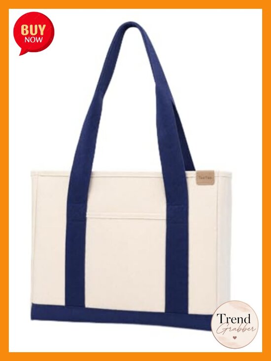 Handbags - 16oz Canvas Tote Bag Large Capacity Shopping Shoulder Bag with Pockets